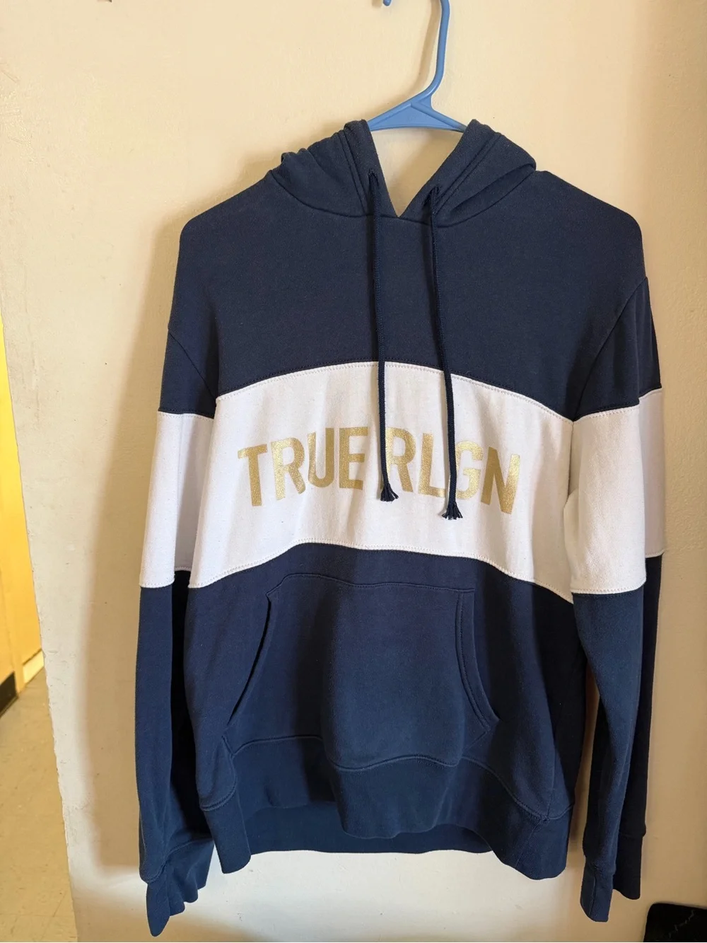 True Religion Navy, White & Gold Logo Hooded Pullover